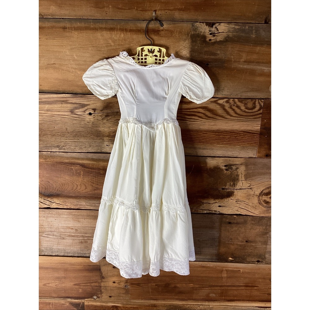 Vintage Simple Baby Ivory Slip Dress Lace Ruffle Puff Sleeves 25"